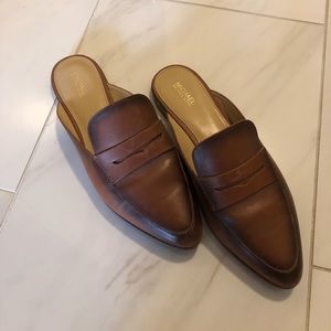 Michael Kors brown loafer slides